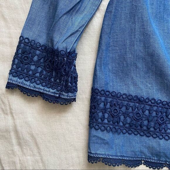 Anthropologie Laced Chambray Top Linen Blend - Picture 6 of 13